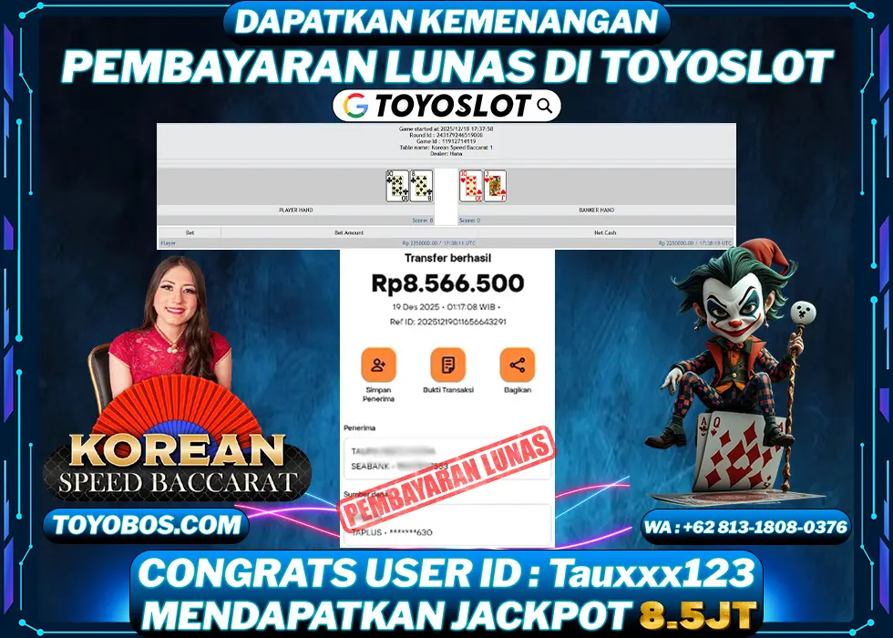 BUKTI KEMENANGAN Korean Speed Bacarat 1 Rp8,573,000- LUNAS